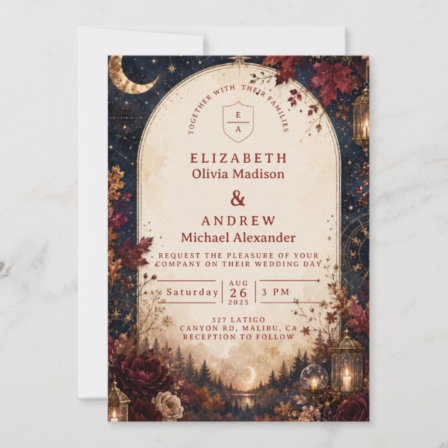 Invitación Boda Celestial de Otoño Caprichosa (Anverso)