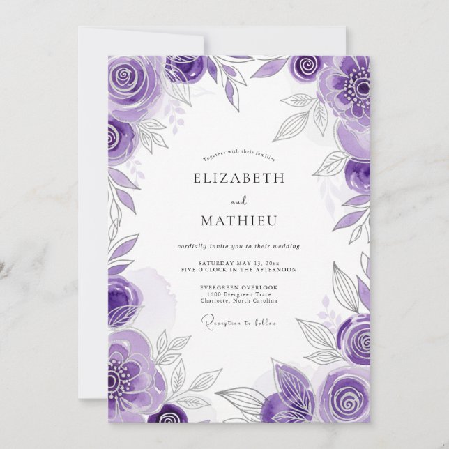 Invitación Boda Celestial de Primavera con Lavanda (Anverso)