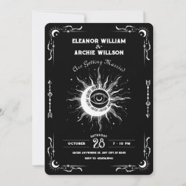 Invitación Boda celestial de tarot solar de luna blanca y neg