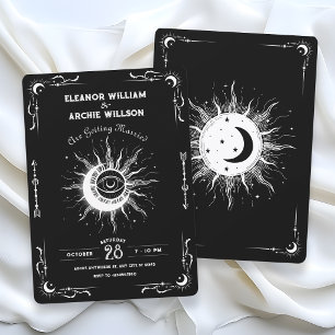 Invitación Boda celestial de tarot solar de luna blanca y neg