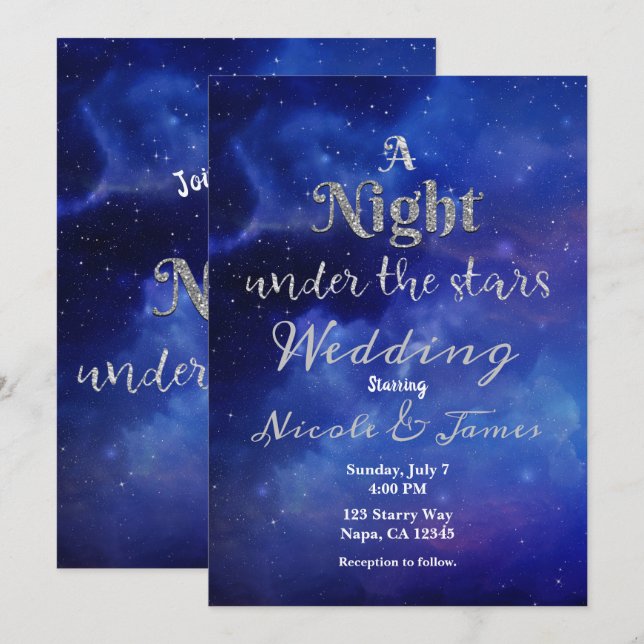 Invitación Boda Celestial del cielo estrellado de la noche ba (Anverso / Reverso)