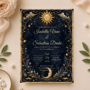 Invitación Boda Celestial del Sol y la Luna Vintage