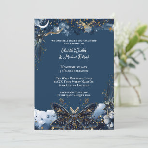 Invitación Boda Celestial Dorado y Azul Marino