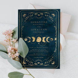 Invitación Boda Celestial Elegante de la Marina Azul y Faux G