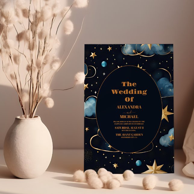 Invitación Boda Celestial Encantadora Azul Marino (Subido por el creador)