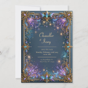 Invitación Boda Celestial Filigrana Violeta de Medianoche