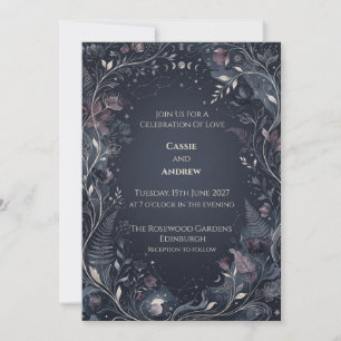 Invitación Boda Celestial Floral Oscura de Luna