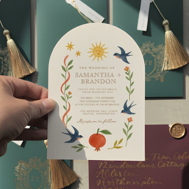 Invitación Boda Celestial Folk pintado a mano y caprichoso (Subido por el creador)