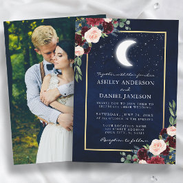Invitación Boda Celestial Foto Luna Estrellas Doradas 