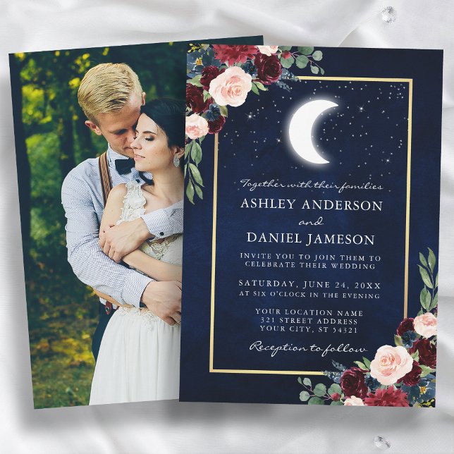 Invitación Boda Celestial Foto Luna Estrellas Doradas  (Customize to change text size or text style.)