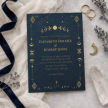 Boda Celestial Gótica de Azul Medianoche y Oro