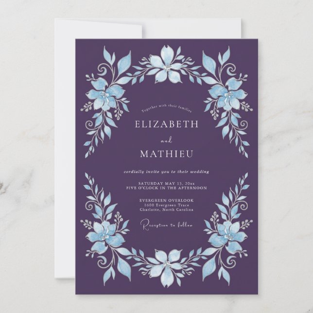 Invitación Boda Celestial Invernal de Ciruela (Anverso)