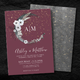 Invitación Boda Celestial Luna Dorada de Borgoña