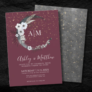 Invitación Boda Celestial Luna Dorada de Borgoña