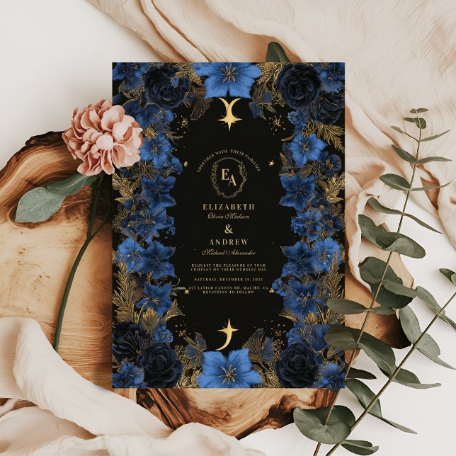 Invitación Boda Celestial Medianoche Azul y Oro (Subido por el creador)