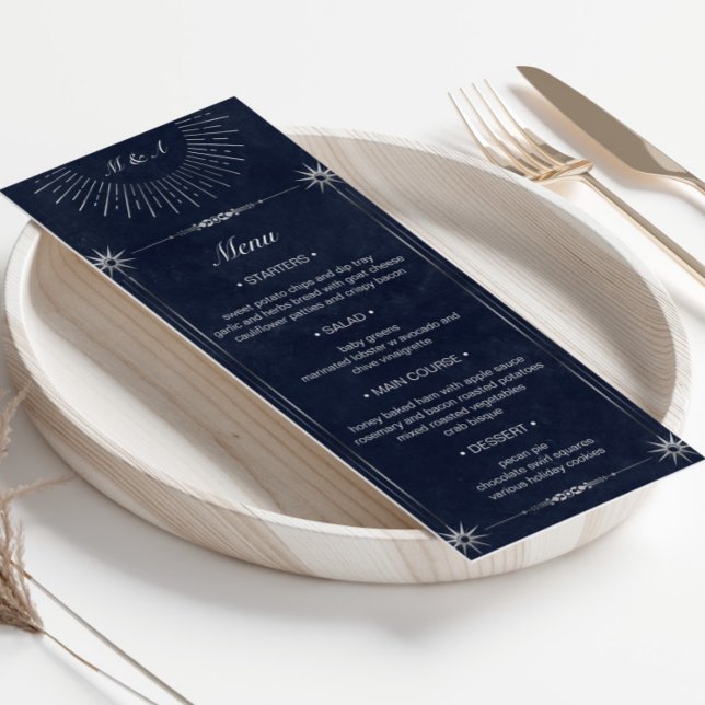 Invitación Boda Celestial Medianoche Blue Silver Menú para ce (Subido por el creador)