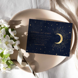 Invitación Boda Celestial Midnight Blue Gold Stars