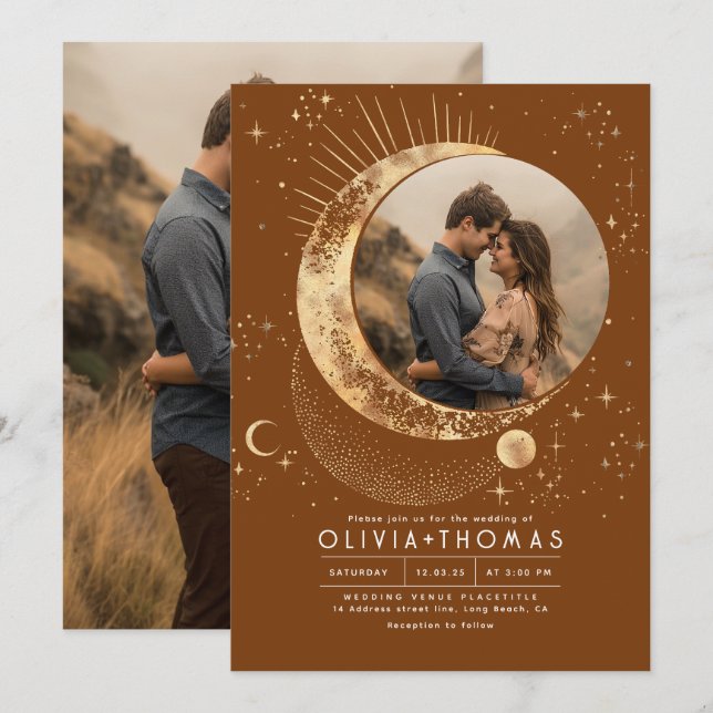 Invitación Boda Celestial Místico Estelar de la Luna Estelar  (Anverso / Reverso)