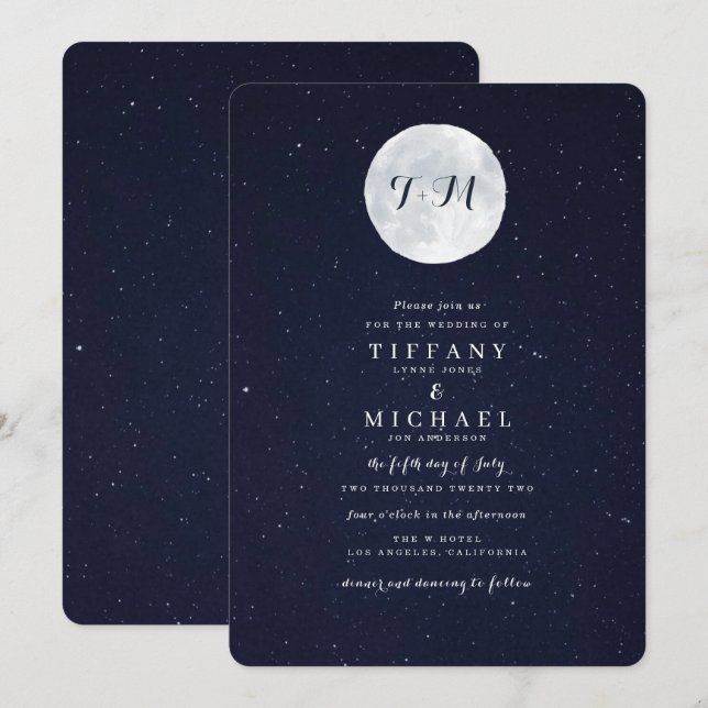 Invitación Boda Celestial Moon and Starry Sky (Anverso / Reverso)