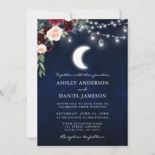 Invitación Boda Celestial Moon Burgundy Floral Jar Lights