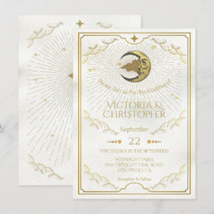 Invitación Boda Celestial Moon & Stars Faux Gold