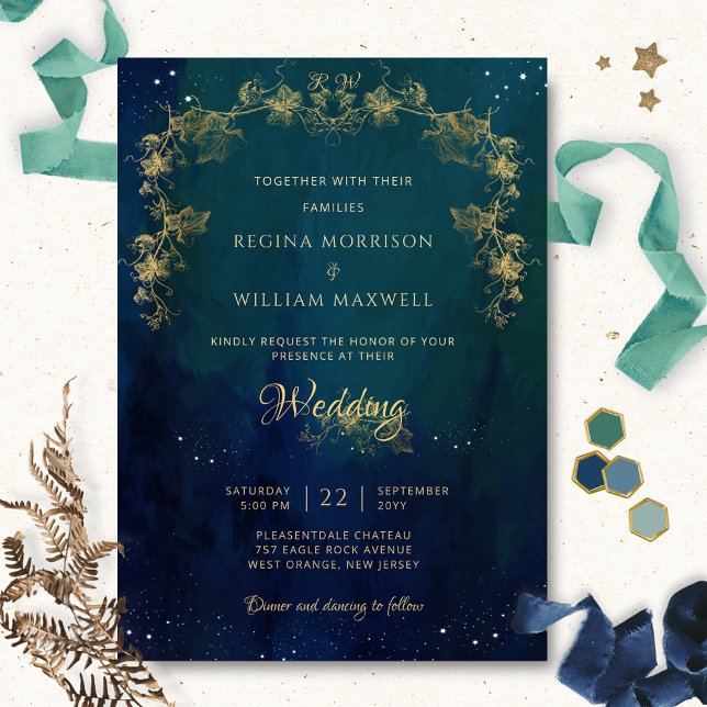 Invitación Boda Celestial Navy Blue Mid Summer Night Dream (Subido por el creador)