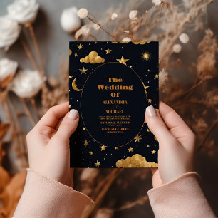 Invitación Boda Celestial Navy Blue Mid Summer Night Dream