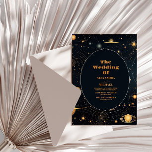 Invitación Boda Celestial Navy Blue Mid Summer Night Dream