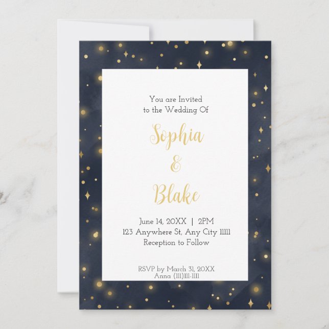 Invitación Boda Celestial Nocturna Moderna (Anverso)