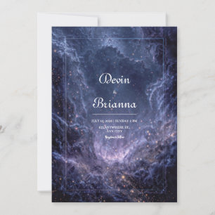 Invitación Boda Celestial Polvo de Estrellas Azul Cósmico