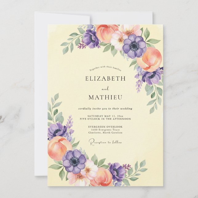 Invitación Boda celestial púrpura de primavera (Anverso)