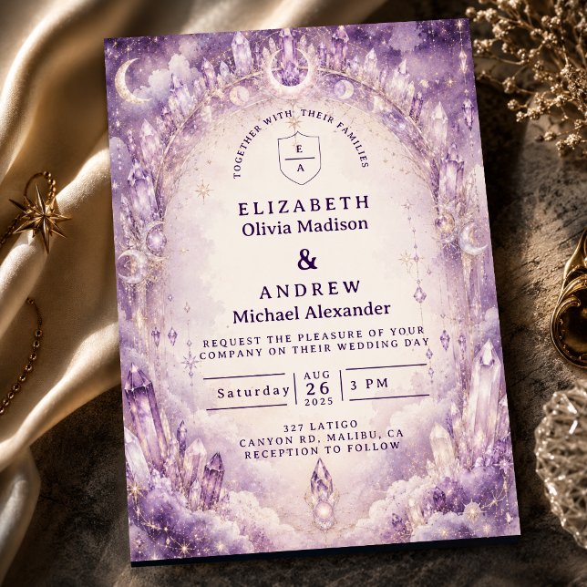 Invitación Boda Celestial Púrpura Etérea (Subido por el creador)