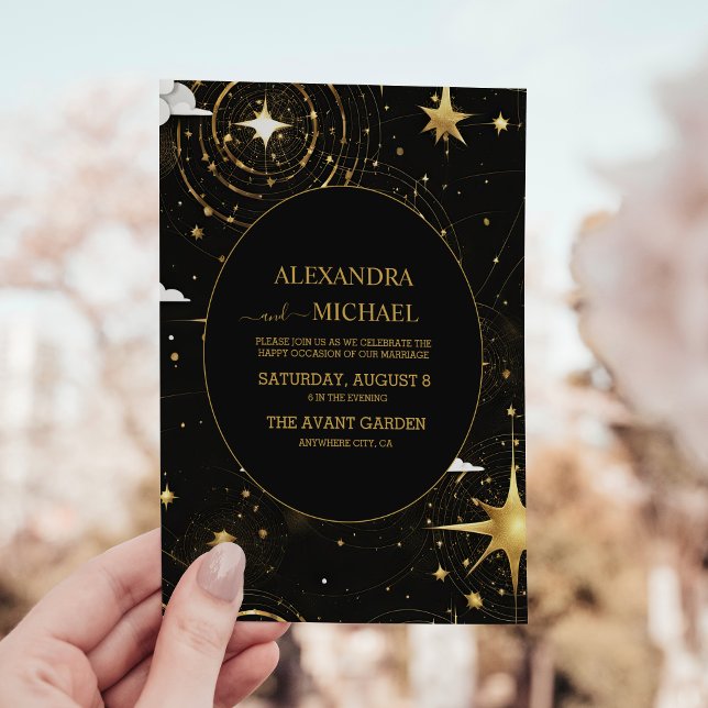 Invitación Boda Celestial Sol Luna de Oro Negro Místico (Subido por el creador)