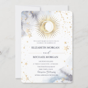 Invitación Boda Celestial Sol, Luna, Estrellas