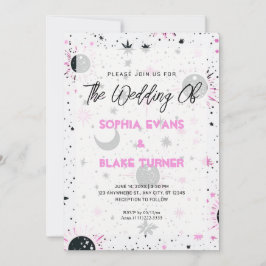 Invitación Boda Celestial Sol Luna Estrellas Negro y Rosa