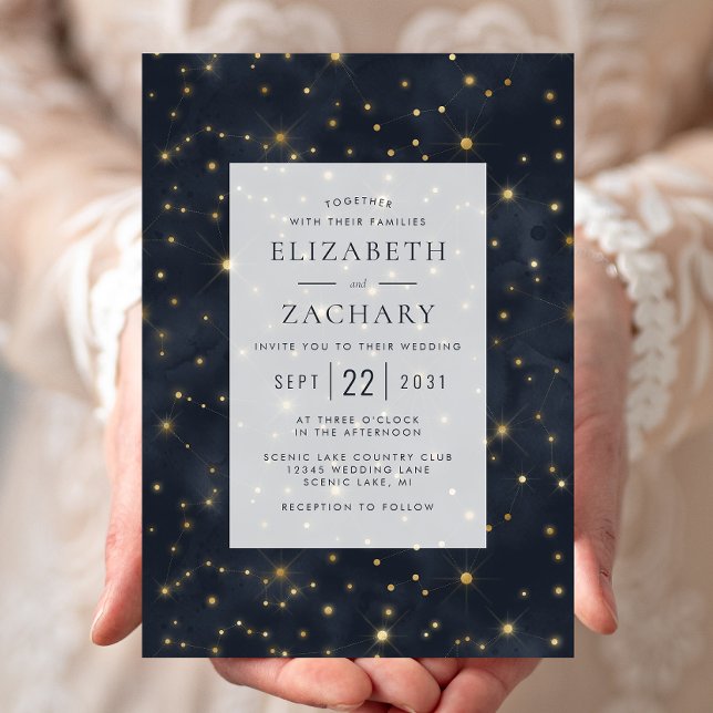 Invitación Boda Celestial Starry Sky Midnight Blue Gold (Subido por el creador)