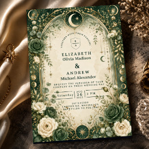 Invitación Boda Celestial Verde Botánico