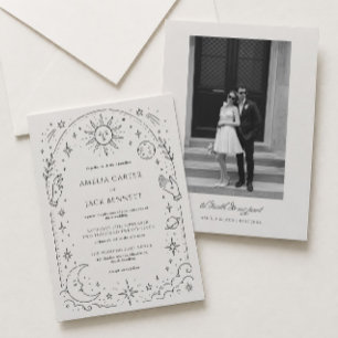 Invitación Boda Celestial Victoriana en Negro y Marfil