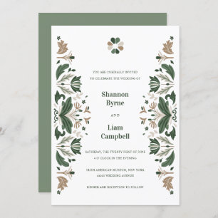 Invitación Boda celta de arte folclórico irlandés Shamrock
