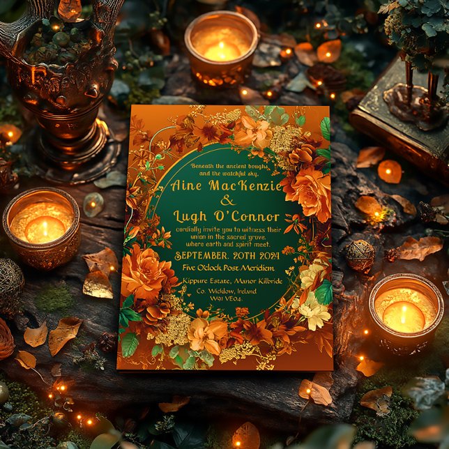Invitación Boda celta de elegancia otoñal inspirada en drusos (Rustic Enchanting Autumn Themed Druid Hill Wedding Invitation )