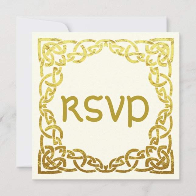 Invitación Boda Celta Elegante Falso Nudo Celta de Oro RSVP (Anverso)