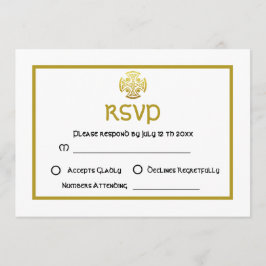 Invitación Boda Celta Faux Gold Celtic Knot Cross RSVP