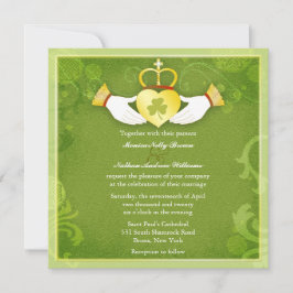 Invitación Boda celta verde del corazón del claddagh irlandés