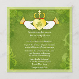 Invitación Boda celta verde del corazón del claddagh irlandés
