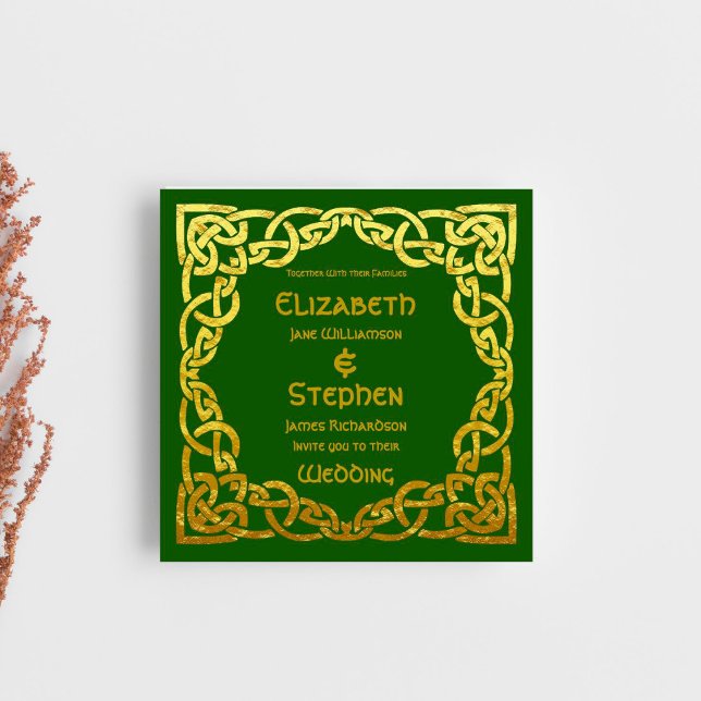 Invitación Boda Celta Verde | Nudo Celta de Oro Falso (Subido por el creador)