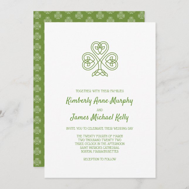 Invitación Boda Celtic Knot Shamrock (Anverso / Reverso)