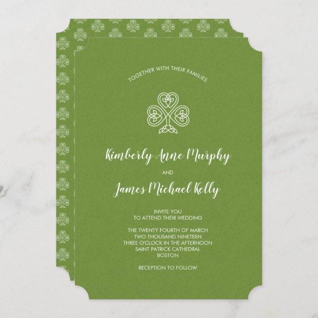 Invitación Boda Celtic Knot Shamrock (Anverso / Reverso)