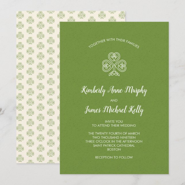 Invitación Boda Celtic Knot Shamrock 2 (Anverso / Reverso)