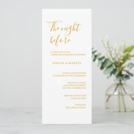 Invitación Boda Cena de Ensayo de Oro La Noche Anterior