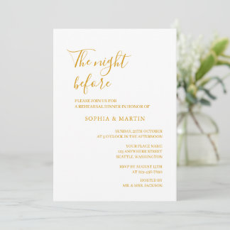 Invitación Boda Cena de Ensayo de Oro La Noche Anterior